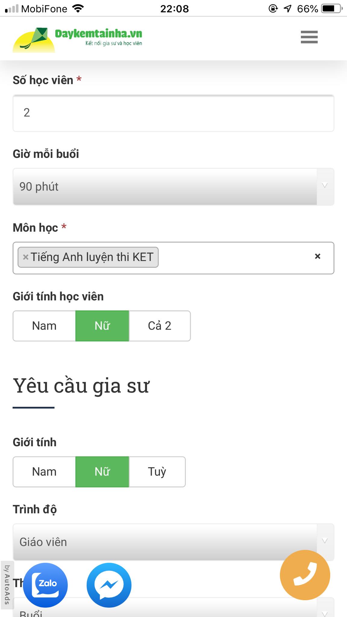 Học phí Ket